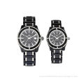 3 Atm Couple Style Quartz Watch, Black Ceramic Watches With Swiss Movt